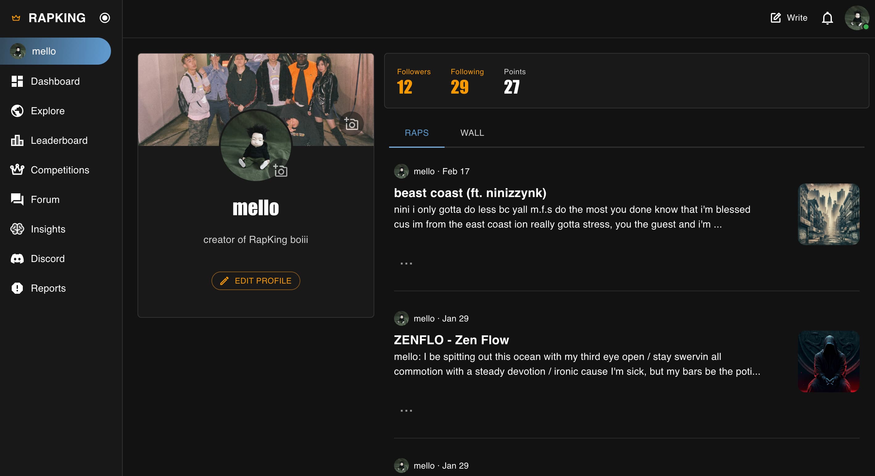 Screenshot of RapKing - Social Network for Rap Enthusiasts